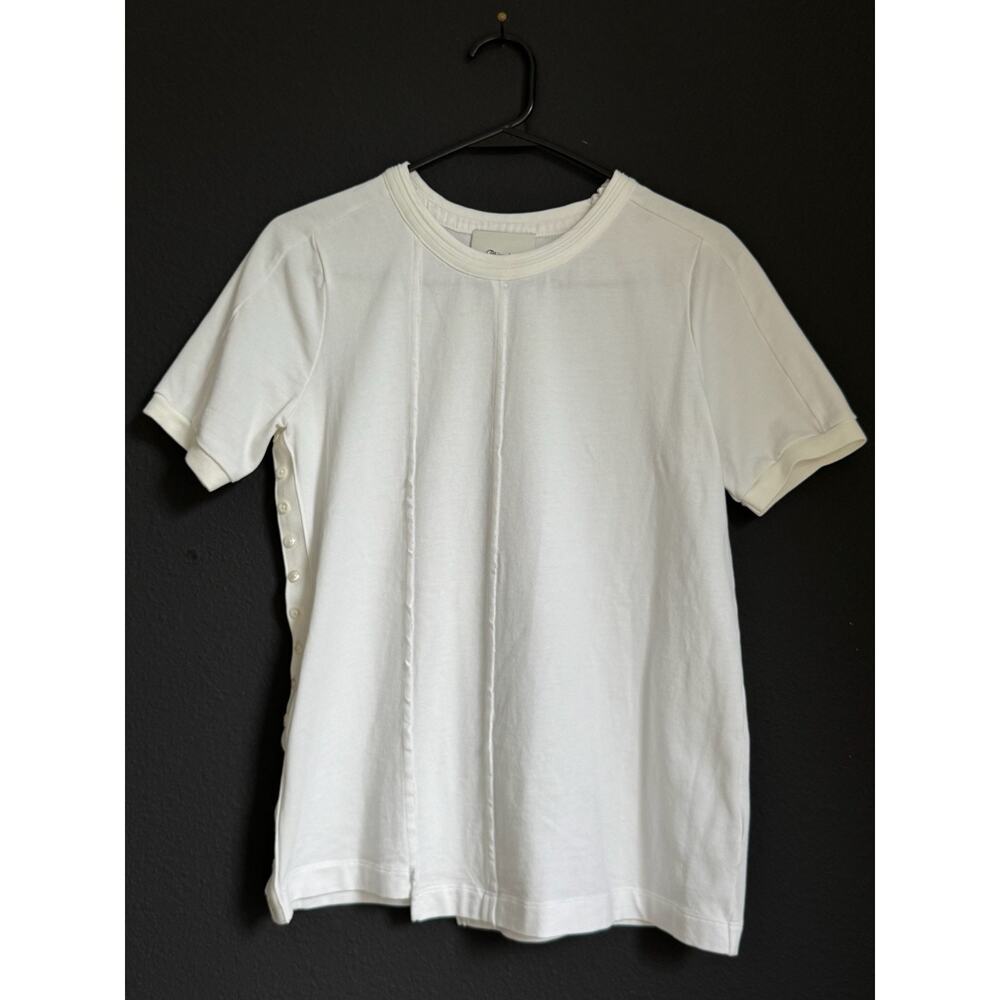 3.1 Phillip Lim White Pintuck Tee Button Placket T-Shirt Top Designer Small